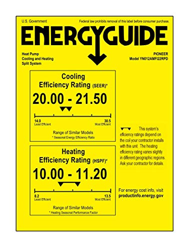 PIONEER WYS012AMFI22RL Mini Split Heat Pump, 12000 BTU-110/120 V, White