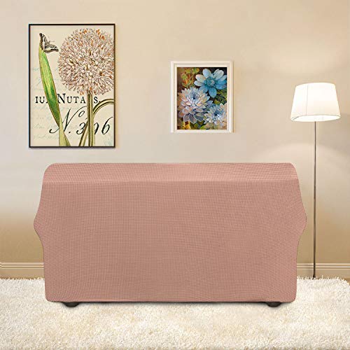 Easy-Going Stretch Loveseat Slipcover 1-Piece Sofa Cover Furniture Protector Couch Soft with Elastic Bottom for Kids Polyester Spandex Jacquard Fabric Small Checks (Loveseat, Pink)