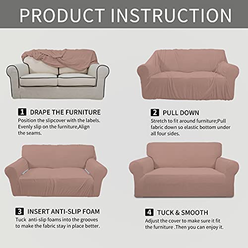 Easy-Going Stretch Loveseat Slipcover 1-Piece Sofa Cover Furniture Protector Couch Soft with Elastic Bottom for Kids Polyester Spandex Jacquard Fabric Small Checks (Loveseat, Pink)