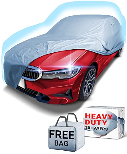 iCarCover 30-Layer Premium Car Cover Waterproof All-Weather Rain Snow UV Sun Hail Protector for Automobiles, Automotive Accessories Full Exterior Indoor Outdoor Cover, Fit for Sedan (171-179 inch)