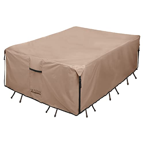 ULTCOVER Rectangular Patio Heavy Duty Table Cover - 600D Tough Canvas Waterproof Outdoor Dining Table and Chairs General Purpose Furniture Cover Size 136L x 74W x 28H inch