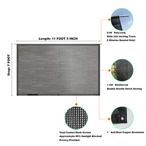 RV Sun Shade Screen for Awning - 7' X 11' 5'' Black Mesh Sunshade Motorhome Camping Trailer UV Sunblocker Canopy Sunscreen - Shadeidea Offer 3 Years Warranty