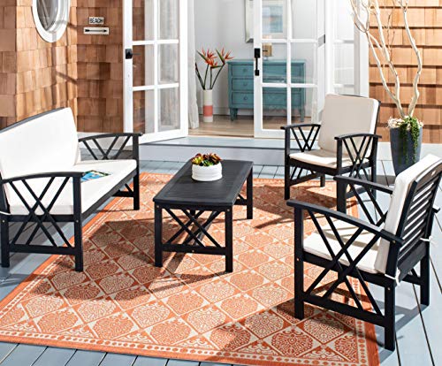 SAFAVIEH Outdoor Collection Fontana Black/ Beige Cushions 4-Piece Conversation Patio Set