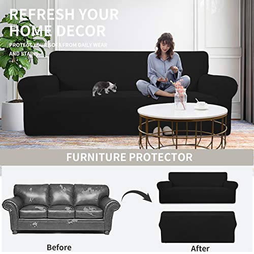 Easy-Going Stretch Loveseat Slipcover 1-Piece Sofa Cover Furniture Protector Couch Soft with Elastic Bottom for Kids Polyester Spandex Jacquard Fabric Small Checks (Loveseat, Black)