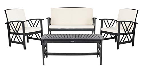 SAFAVIEH Outdoor Collection Fontana Black/ Beige Cushions 4-Piece Conversation Patio Set