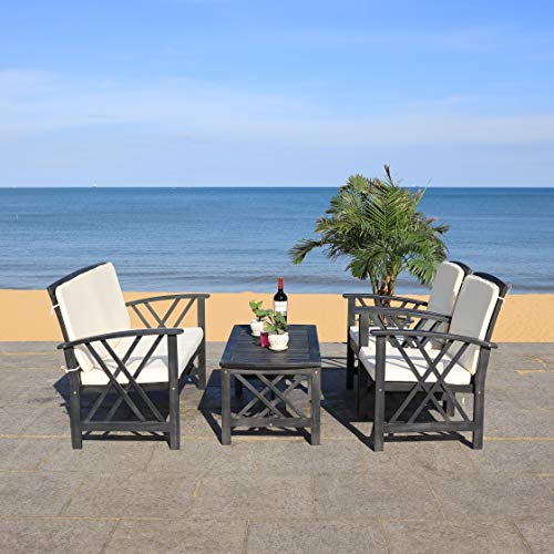 SAFAVIEH Outdoor Collection Fontana Black/ Beige Cushions 4-Piece Conversation Patio Set
