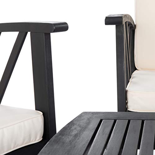 SAFAVIEH Outdoor Collection Fontana Black/ Beige Cushions 4-Piece Conversation Patio Set