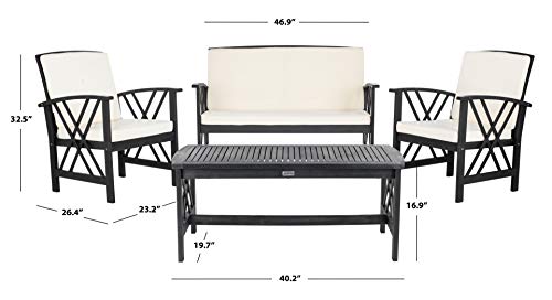 SAFAVIEH Outdoor Collection Fontana Black/ Beige Cushions 4-Piece Conversation Patio Set