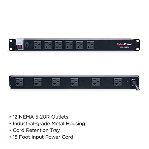 CyberPower CPS1220RM Basic PDU, 100-125V/20A, 12 Outlets, 15ft Power Cord, 1U Rackmount