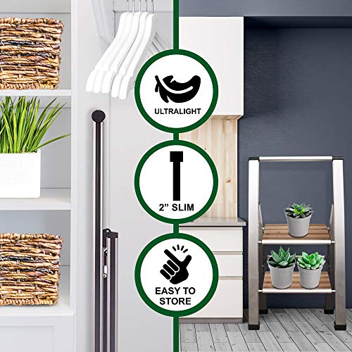 Step Ladder 2 Step Folding, Decorative - Beautiful Bamboo & Silver Aluminum, Ultra Slim Profile, Anti Slip Steps, Sturdy-Portable for Home, Office, Kitchen, Photography Use,by SORFEY