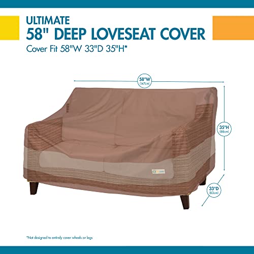 Duck Covers Ultimate Waterproof Patio Loveseat Cover, 58 Inch, Mocha Cappuccino