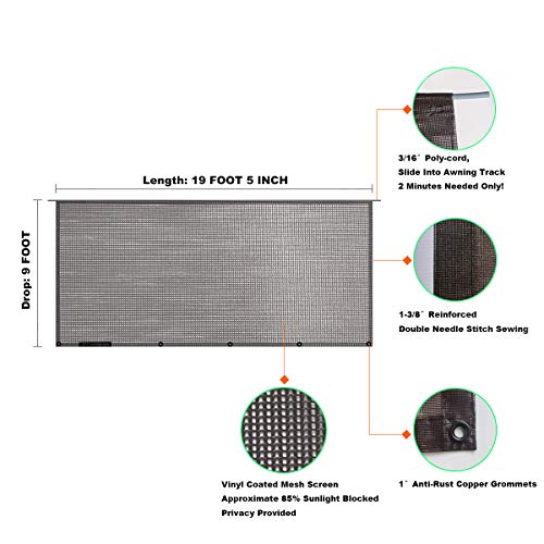 RV Sun Shade Screen for Awning - 9' X 19' 5'' Brown Mesh Sunshade Motorhome Camping Trailer UV Sunblocker Canopy Sunscreen - Shadeidea Offer 3 Years Warranty