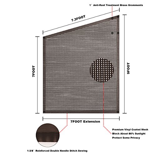 Tentproinc RV Awning Side Sun Shade 9'X7' (Brown) Mesh Screen Sunshade Complete Kits Motorhome Camping Trailer Canopy UV Blocker - 3 Year Warranty