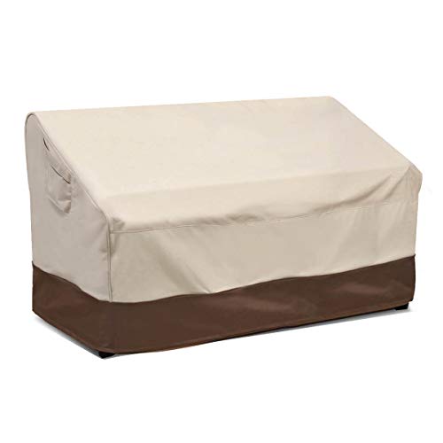 Vailge 2-Seater Heavy Duty Patio Deep Bench Loveseat Cover, 100% Waterproof Outdoor Deep Sofa Cover, Lawn Patio Furniture Covers with Air Vent, Small (Deep), Beige & Brown