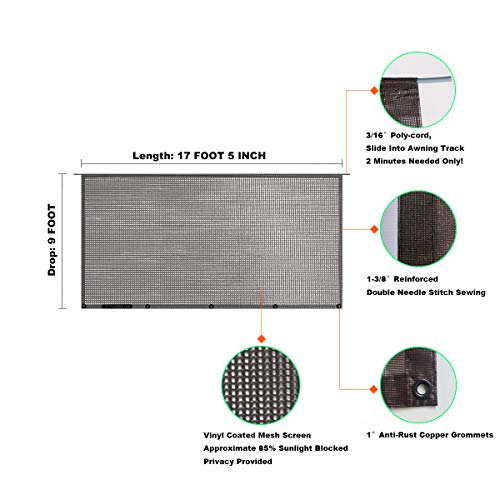 RV Sun Shade Screen for Awning - 9' X 17' 5'' Brown Mesh Sunshade Motorhome Camping Trailer UV Sunblocker Canopy Sunscreen - Shadeidea Offer 3 Years Warranty