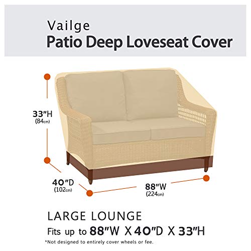 Vailge Heavy Duty Deep Patio Sofa Cover,100% Waterproof Outdoor Sofa Cover, Large Lawn Patio Furniture Covers with Air Vent, Large (Deep), Beige & Brown