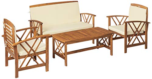 SAFAVIEH Outdoor Collection Fontana Natural/ Beige 4-Piece Conversation Patio Set with Cushions