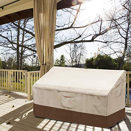 Vailge 2-Seater Heavy Duty Patio Deep Bench Loveseat Cover, 100% Waterproof Outdoor Deep Sofa Cover, Lawn Patio Furniture Covers with Air Vent, Small (Deep), Beige & Brown