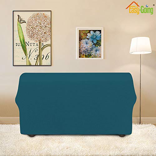 Easy-Going Stretch Loveseat Slipcover 1-Piece Sofa Cover Furniture Protector Couch Soft with Elastic Bottom for Kids Polyester Spandex Jacquard Fabric Small Checks (Loveseat, Peacock Blue)