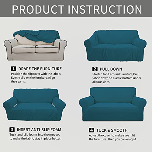 Easy-Going Stretch Loveseat Slipcover 1-Piece Sofa Cover Furniture Protector Couch Soft with Elastic Bottom for Kids Polyester Spandex Jacquard Fabric Small Checks (Loveseat, Peacock Blue)