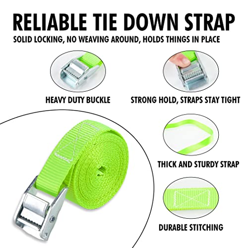 Cartman 1" x 12'Lashing Straps Cargo Tie-Down Strap Up to 600lbs, 6pk in Carry Bag, Green