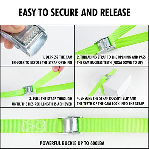 Cartman 1" x 12'Lashing Straps Cargo Tie-Down Strap Up to 600lbs, 6pk in Carry Bag, Green