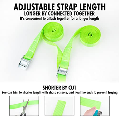 Cartman 1" x 12'Lashing Straps Cargo Tie-Down Strap Up to 600lbs, 6pk in Carry Bag, Green