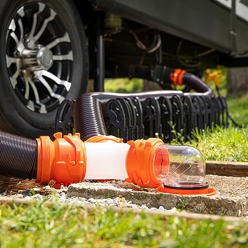 Camco RhinoFLEX RV Wye Sewer Hose Fitting with 360 Degree Swivel Ends | Allows for Two Sewer Hoses to Connect to the Same Dump Station | Ideal for Motorhomes (39812), Orange
