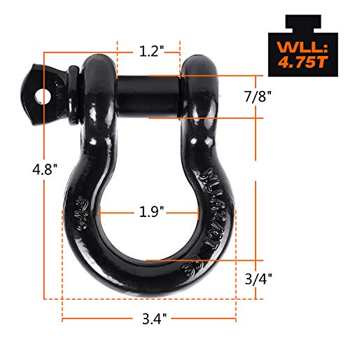 Ohuhu D Ring Shackles 3/4" 2 Pack, D Shackle Rugged 28.5 Ton (57,000 lbs) Maximum Break Strength, 4.75 Ton (9,500 Lbs) Capacity
