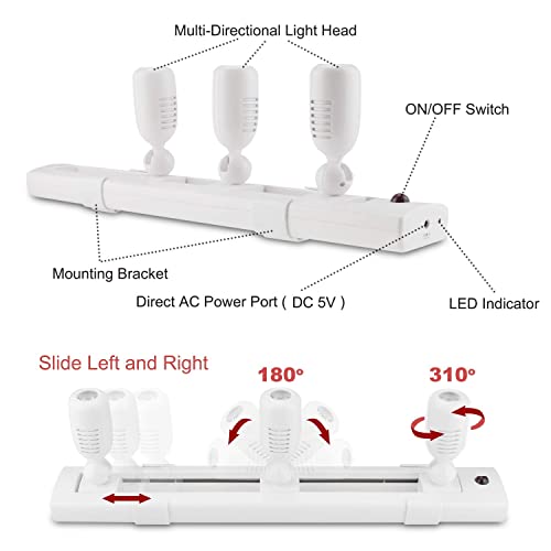 BIGLIGHT LED Track Light, Dimmable Accent Lighting with Rotatable Heads, Plug in Spotlight with Remote Control for Highlight Kitchen Counter Cabinet Gallery Picture Bathroom Basement Artwork
