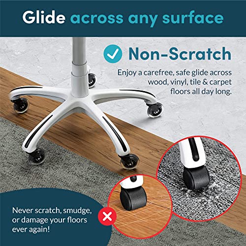 Office Chair Wheels Replacement Rubber Chair casters for Hardwood Floors and Carpet, Set of 5, Heavy Duty casters for Chairs to Replace Office Chair mats - Fits 98%