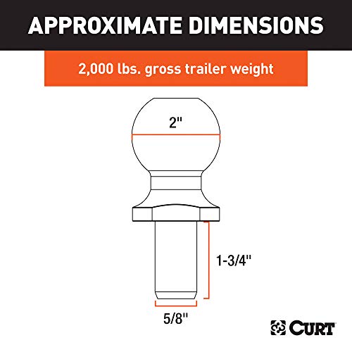 CURT 40097 Chrome ATV, UTV, Lawn Tractor Hitch Ball, 2,000 lbs, 2-Inch Diameter, 5/8 x 1-3/4-Inch Shank