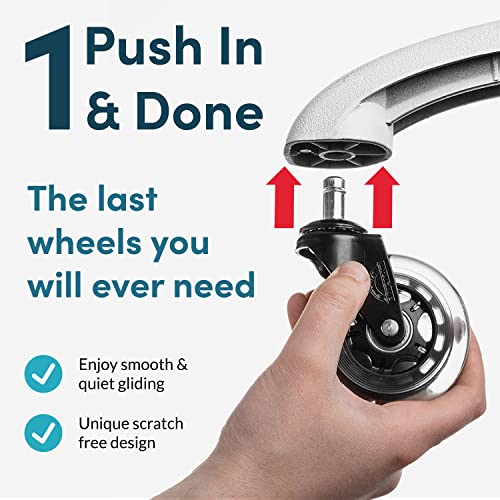 Office Chair Wheels Replacement Rubber Chair casters for Hardwood Floors and Carpet, Set of 5, Heavy Duty casters for Chairs to Replace Office Chair mats - Fits 98%