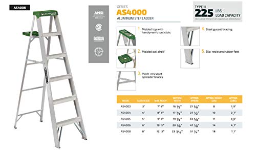 Louisville Ladder 6-Foot Aluminum Step Ladder, 225-Pound Capacity, AS4006