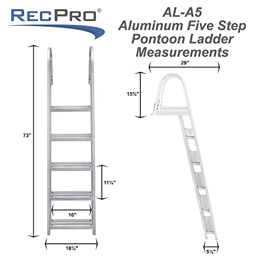 RecPro 5 Step Removable Boarding Boat Ladder | AL-A5 | Marine Pontoon Boat Dock | Heavy Duty Aluminum