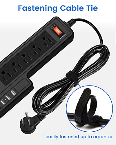 10ft Power Strip USB Surge Protector, JACKYLED Mountable 6 Outlets 4 USB Ports Electric Power Outlet with Offset Plug Electric Long Extension Cord Power Charging Station for Home Office