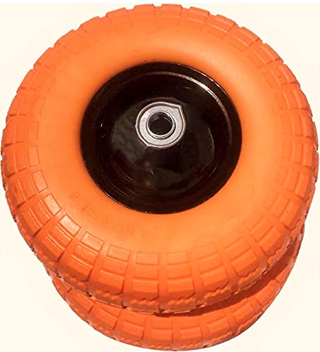 AFT PRO USA - 2-Pack 10' Flat Free Tires Air less Tires Wheels By AFT PRO USA with 5/8' Center - Solid Tire Wheel for Dolly Hand Truck Cart/All Purpose Utility Tire on Wheel (Orange)