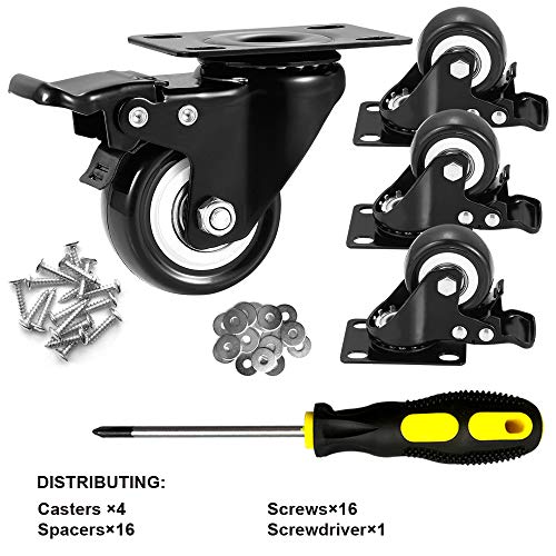 ASHGOOB 2" Caster Wheels Set of 4, Heavy Duty Casters with Brake, No Noise Locking Casters with Polyurethane (PU) Wheels, Swivel Plate Castors Pack of 4
