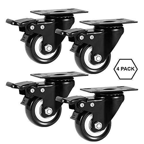 ASHGOOB 2" Caster Wheels Set of 4, Heavy Duty Casters with Brake, No Noise Locking Casters with Polyurethane (PU) Wheels, Swivel Plate Castors Pack of 4