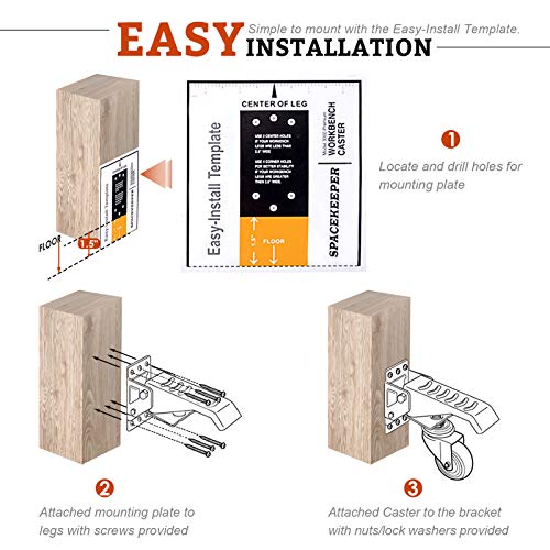 SPACEKEEPER Workbench Casters kit 660 Lbs - Retractable Casters Heavy Duty Bench Caster Wheels Designed for Workbenches Machinery & Tables, 4 Pack