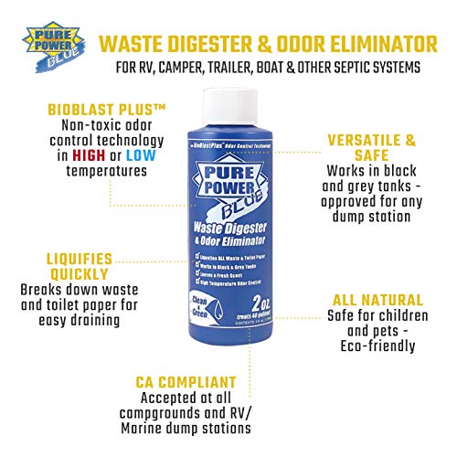 Valterra V23017 'Pure Power Blue' Waste Digester and Odor Eliminator - 4 oz. Bottle, (Pack of 6)