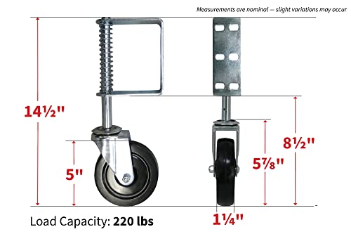 Shepherd Hardware 8735 Hard Rubber Spring Gate Caster with Universal Mount, 5-Inch Wheel, 220-lb Load Capacity, Black