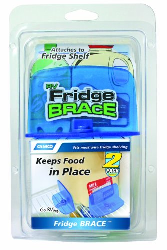 Camco RV Fridge Brace -Holds Food and Drinks in Place During Travel, Prevents Messy Spills Perfect For RVs, Boats, Camping and More - (2 Pack) (44033), Blue