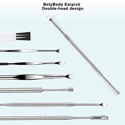 7 Pcs Ear Pick, BetyBedy Ear Cleansing Tool Set, Ear Curette Earwax Removal Kit with a Small Cleaning Brush and Storage Box, Silver