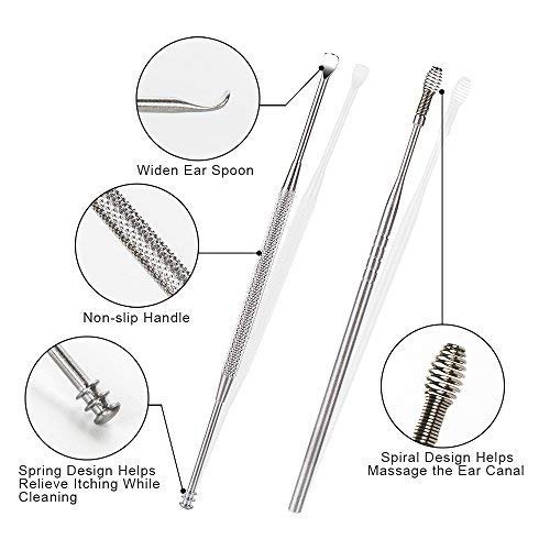 7 Pcs Ear Pick, BetyBedy Ear Cleansing Tool Set, Ear Curette Earwax Removal Kit with a Small Cleaning Brush and Storage Box, Silver