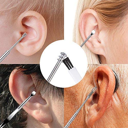 7 Pcs Ear Pick, BetyBedy Ear Cleansing Tool Set, Ear Curette Earwax Removal Kit with a Small Cleaning Brush and Storage Box, Silver
