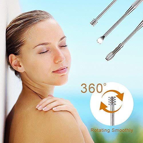 7 Pcs Ear Pick, BetyBedy Ear Cleansing Tool Set, Ear Curette Earwax Removal Kit with a Small Cleaning Brush and Storage Box, Silver