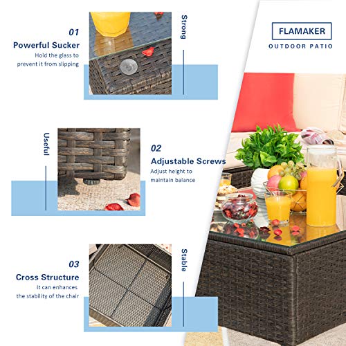 Flamaker 6 Pieces Patio Furniture Set Outdoor Sectional Sofa Outdoor Furniture Set Patio Sofa Set Conversation Set with Cushion and Table (Beige)