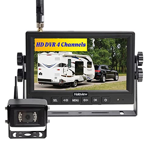 Haloview MC7108 Wireless RV Backup Camera System 7'' Monitor Built in DVR Rear View Camera with Infrared Night Vision and Wide Viewing Angle for Truck/Trailer/RV/Pickups/Camping Car/Van/Farm