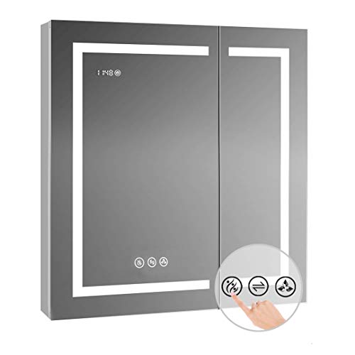 BLOSSOM Recessed or Surface LED Mirror Medicine Cabinet with Lights, LED Medicine Cabinet w/Defogger, Dimmer, 3X Makeup Mirror, Outlets & USB (30x32/Zoom Mirror)